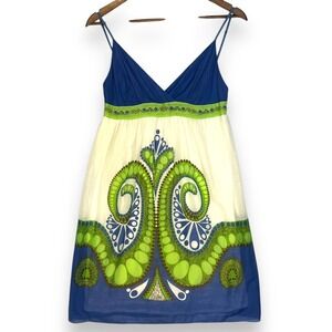 Sophie Max Vintage‎ Y2K Dress Paisley Blue Babydoll Cotton Silk Lined Sundress M